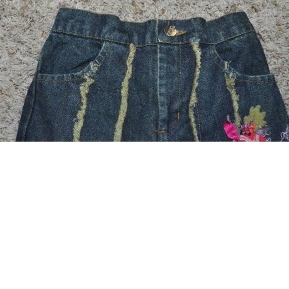 *Jeans Beetlejuice sz 6/6X Blue Frayed Jagged Hem Fabric Floral Rose Denim Girls - Picture 2 of 6